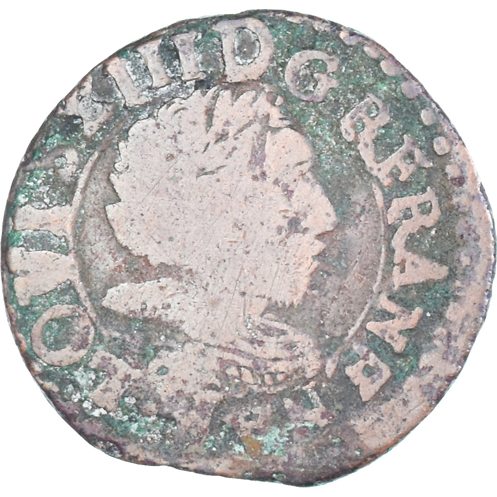 Coin, France, Louis XIII, Double Tournois, Uncertain date, VG(8-10), Copper
