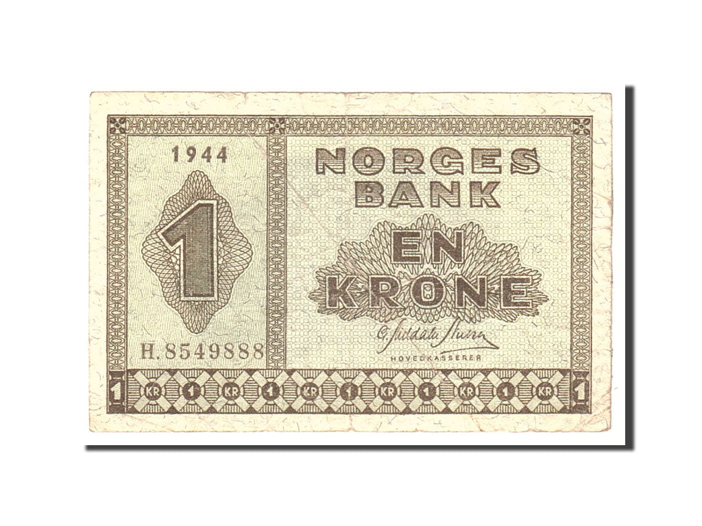 Banknot, Norwegia, 1 Krone, 1944, Undated, KM:15a, VF(20-25)