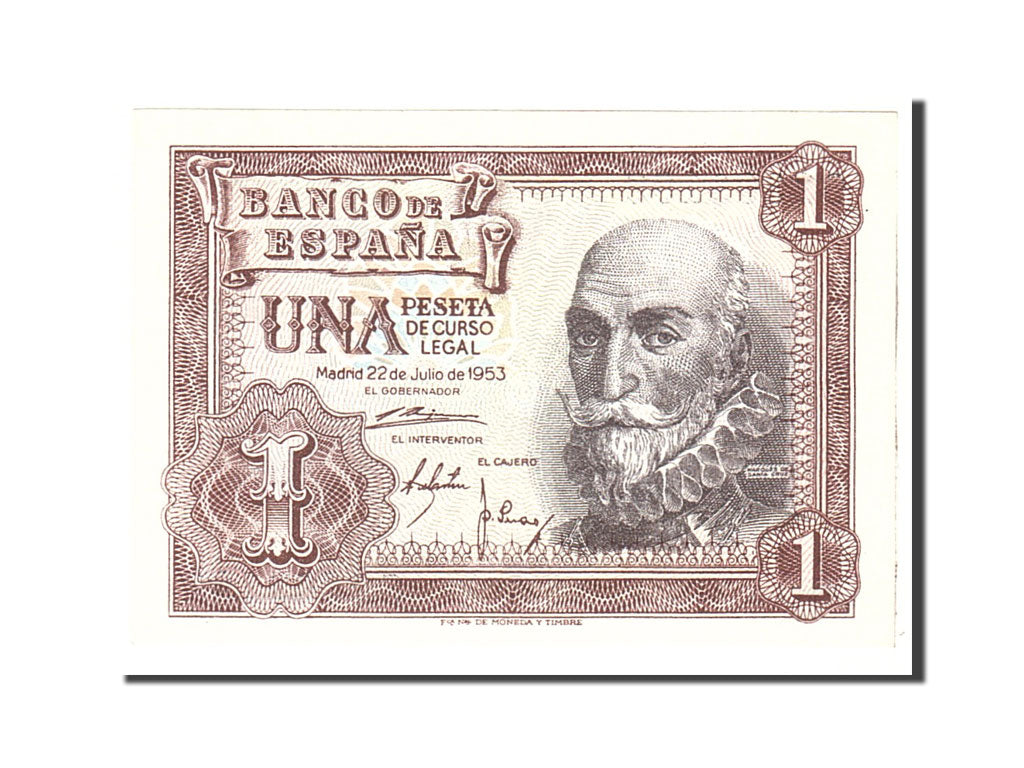 Banknote, Spain, 1 Peseta, 1953, 1953-07-22, KM:144a, UNC(63)