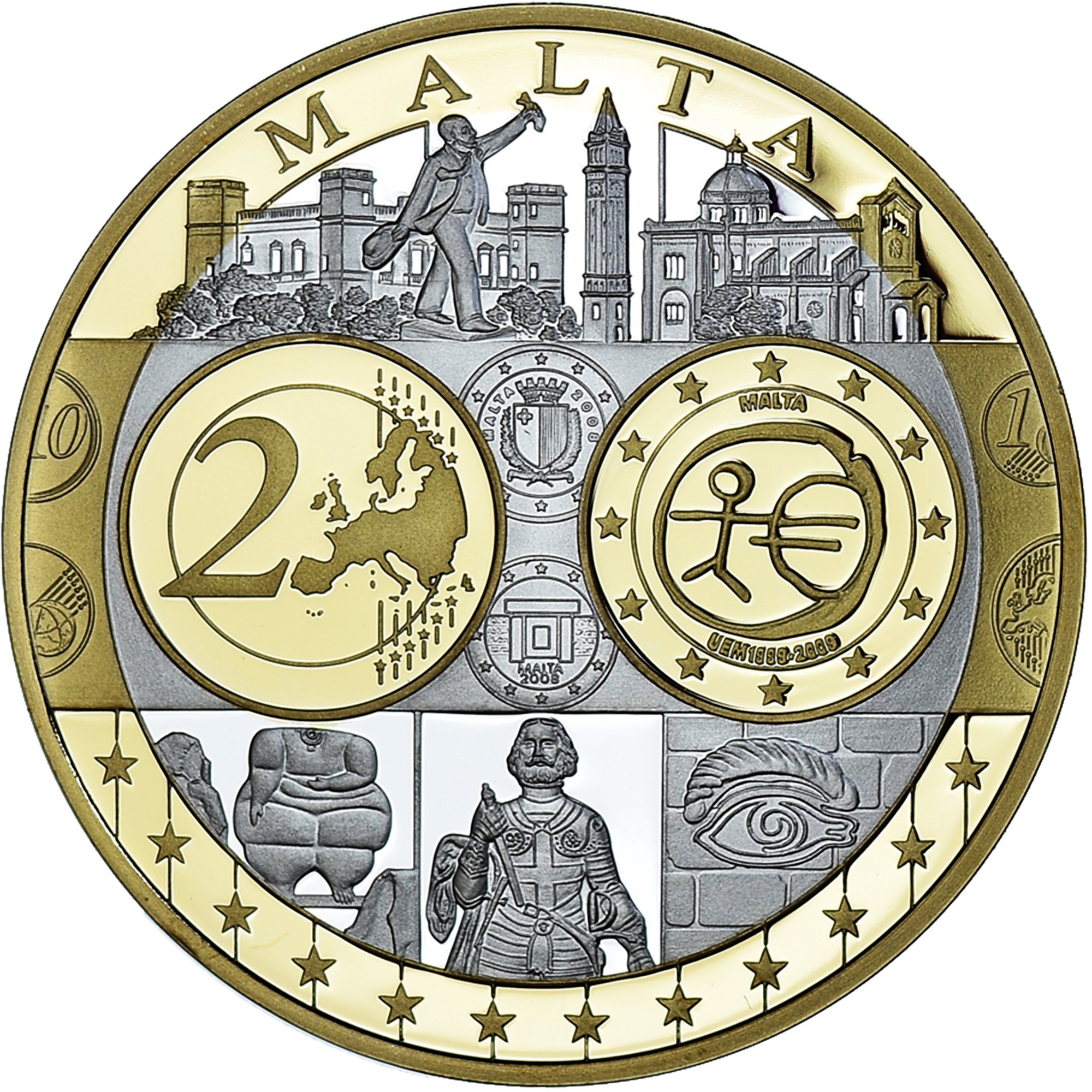 Malta, Medal, Euro, Europa, Politics, FDC, MS(65-70), Silver