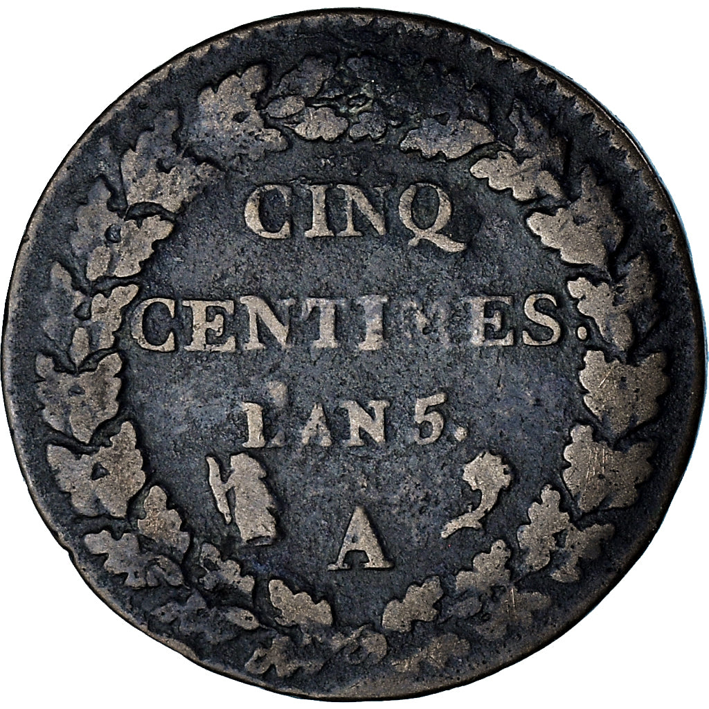 Moeda, França, Dupré, 5 Centimes, AN 5, Paris, VF(20-25), Bronze, KM:640.1