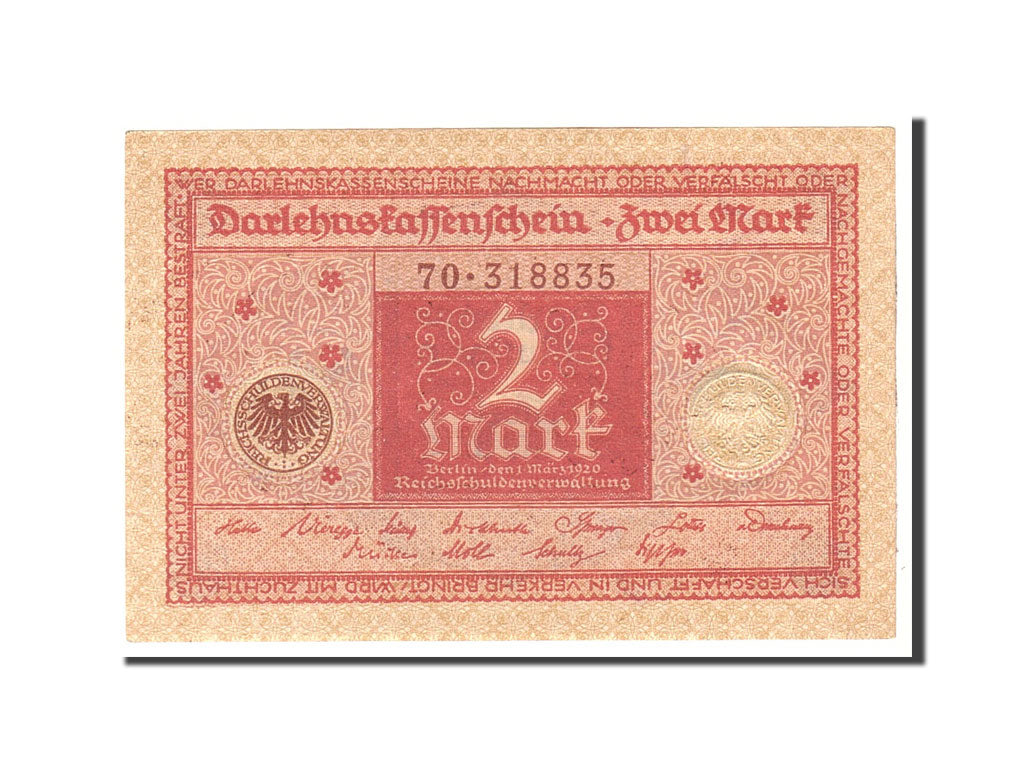 Geldschein, Deutschland, 2 Mark, 1920, 1920-03-01, KM:59, VZ