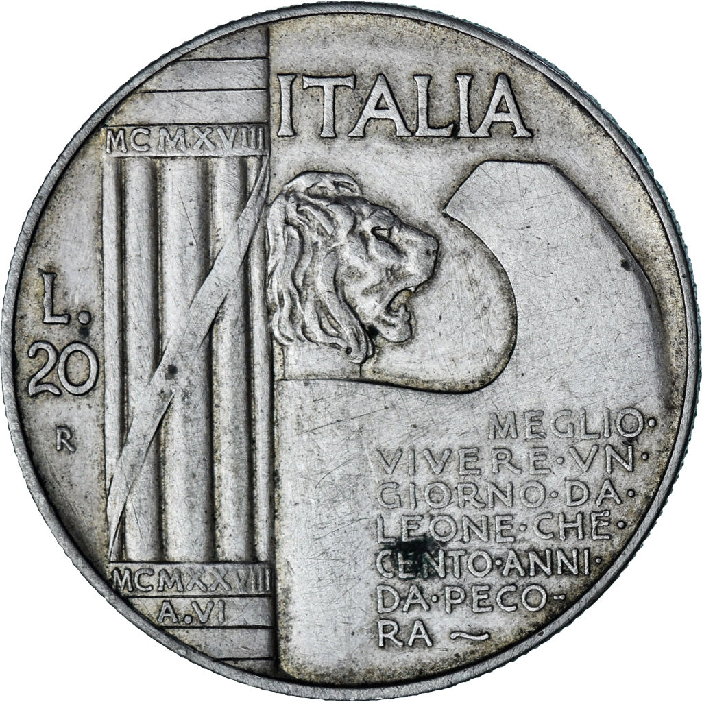 Moneda, Italia, Vittorio Emanuele III, 20 Lire, 1928, Rome, MBC+, Plata, KM:70