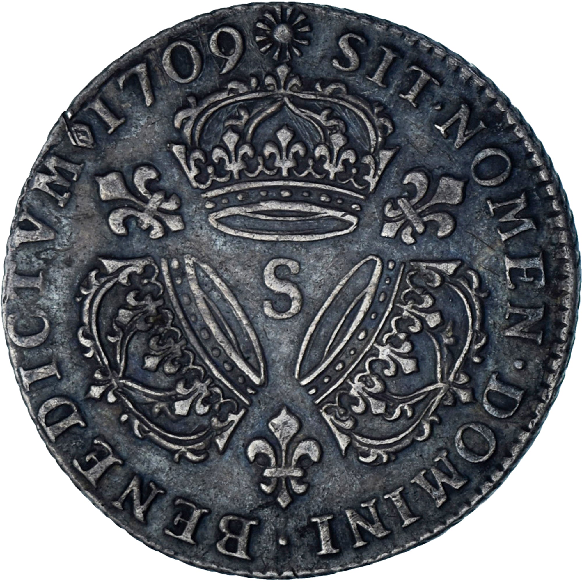 Moneta, Francia, Louis XIV, 1/4 Ecu aux 3 couronnes, 1709, Reims, BB+, Argento