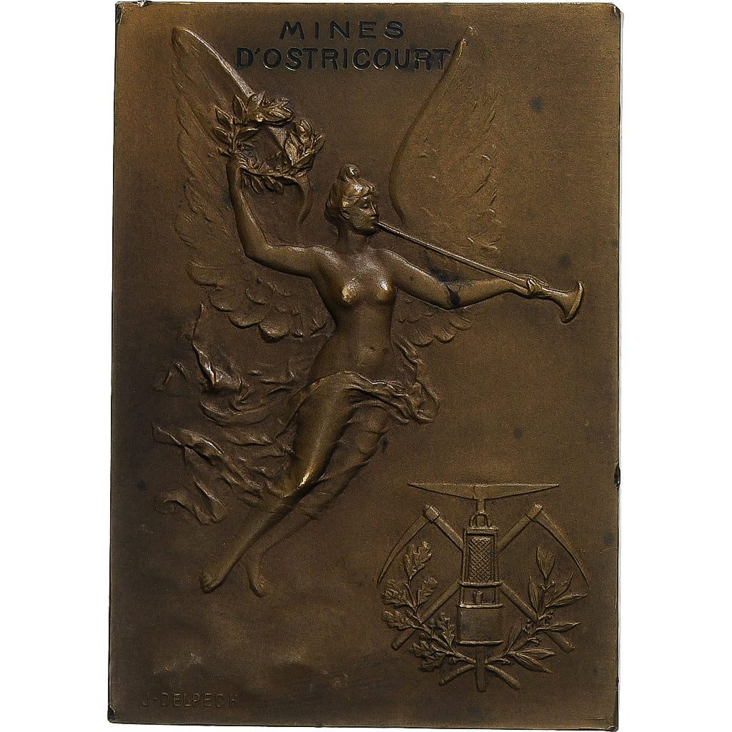 France, Medal, Mines d'Ostricourt, Incendie Fosse N°4, 1912, Delpech