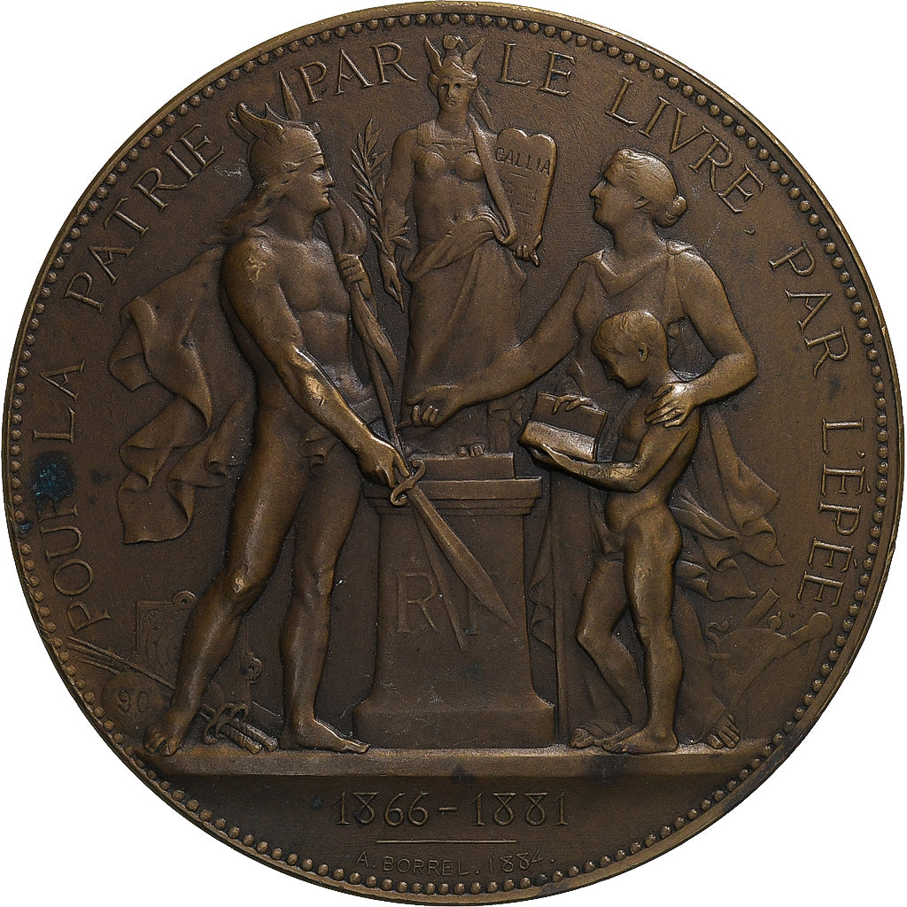 France, Medal, Ligue Française de L'Enseignement, Instruction, 1884, Borrel