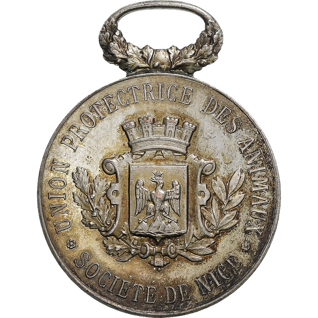 France, Medal, Union Protectrice des Animaux, Nice, EF(40-45), Silver Plated