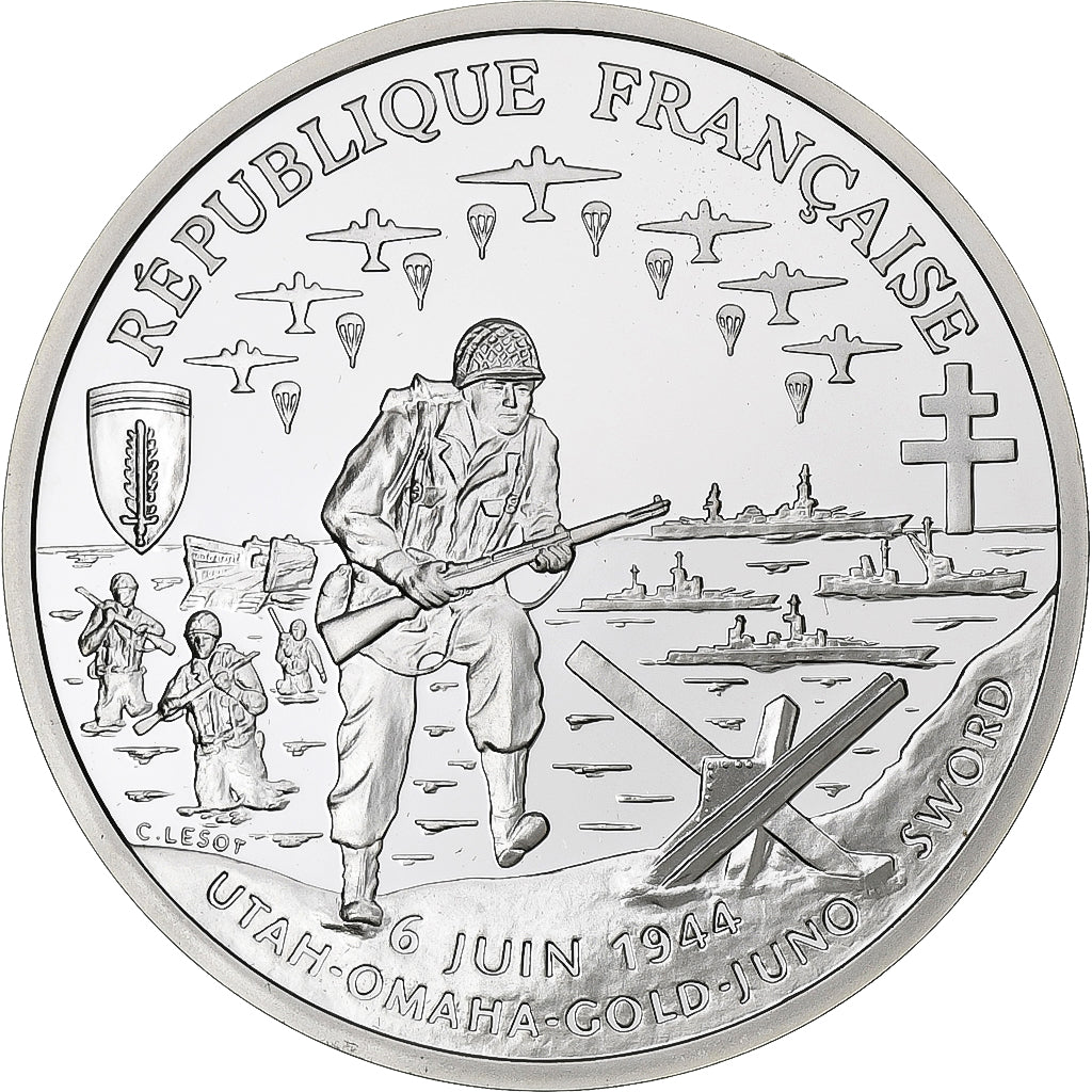 France, Débarquement allié, Franc, 1993, Monnaie de Paris, BE, FDC, Argent