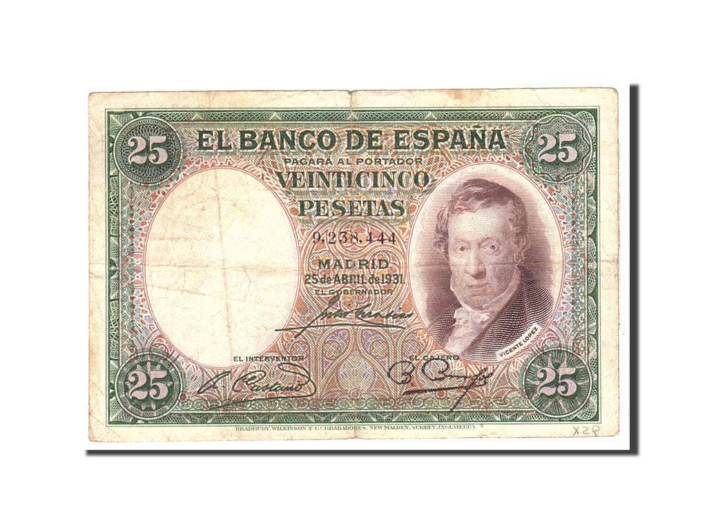 Banknot, Hiszpania, 25 Pesetas, 1931, 1931-04-25, KM:81, VF(20-25)