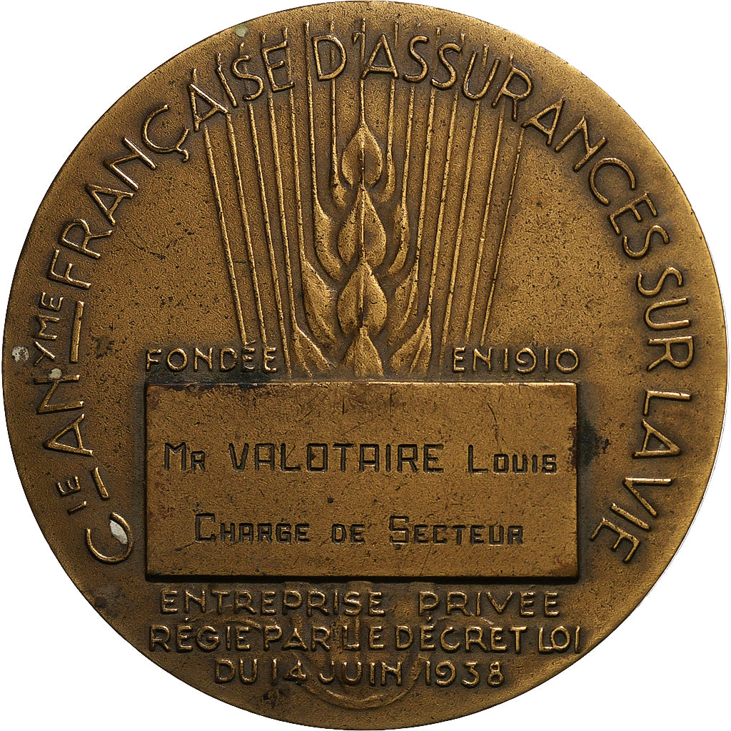 Francia, medalla, La Populaire, Compagnie d'Assurances sur la Vie, Delamarre