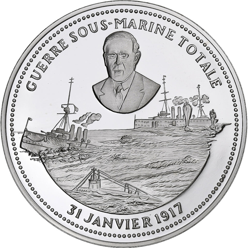 France, Medal, Guerre sous-marine Totale, WAR, MS(65-70), Silver