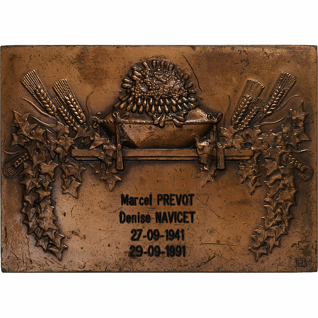 France, Médaille, Noces , Mariage, 1991, Baudichon, TTB, Bronze