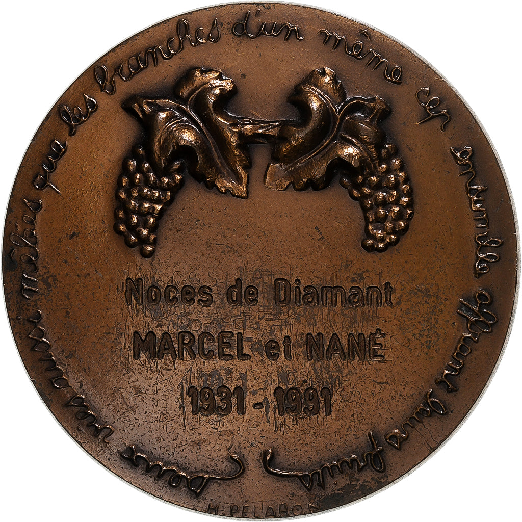 France, Medal, Mariage, Noces de Diamants, 1991, Pélabon, AU(50-53), Bronze