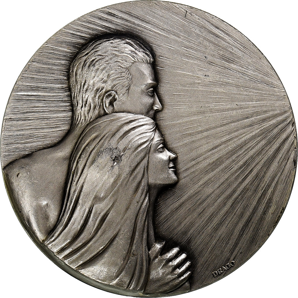 France, Medal, Mariage, Coutances, Drago, AU(55-58), Silvered bronze