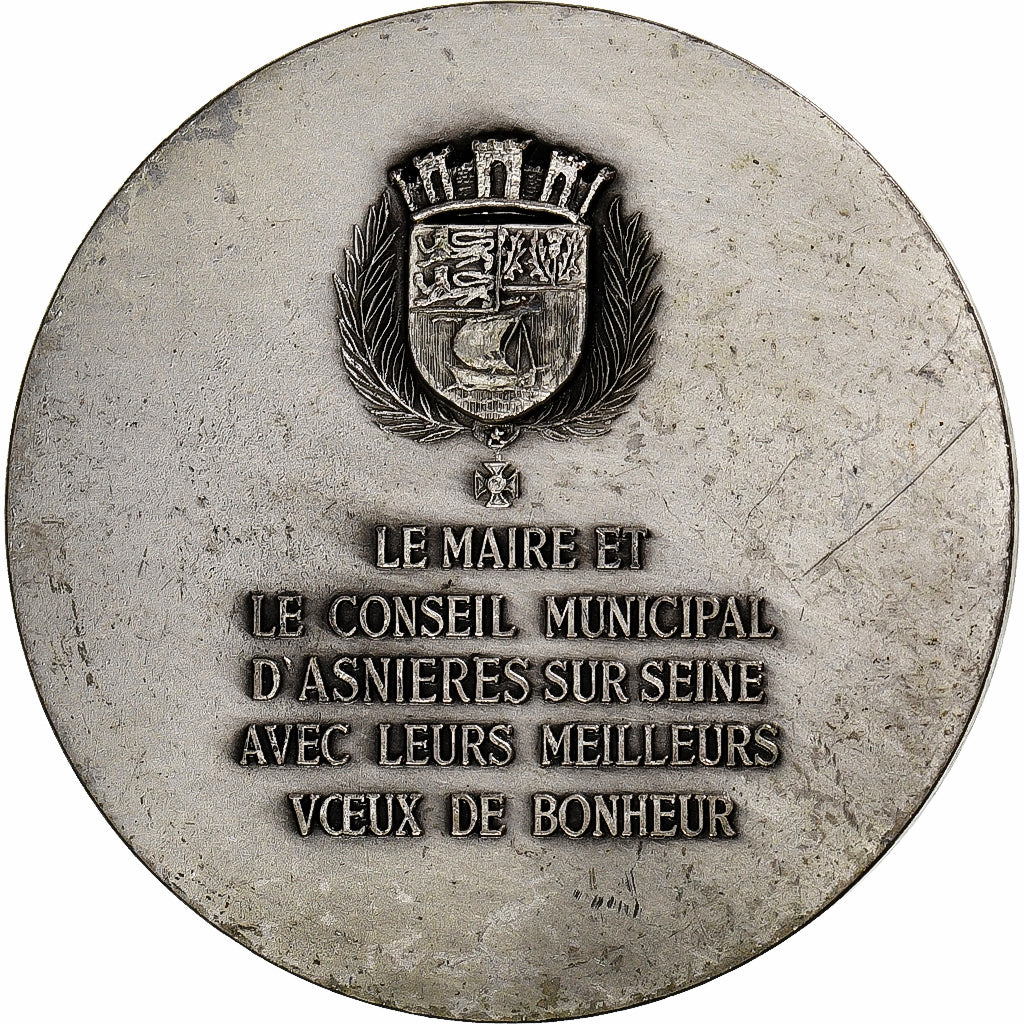 France, Medal, Mariage, Asnières-sur-Seine, Drago, AU(50-53), Silvered bronze