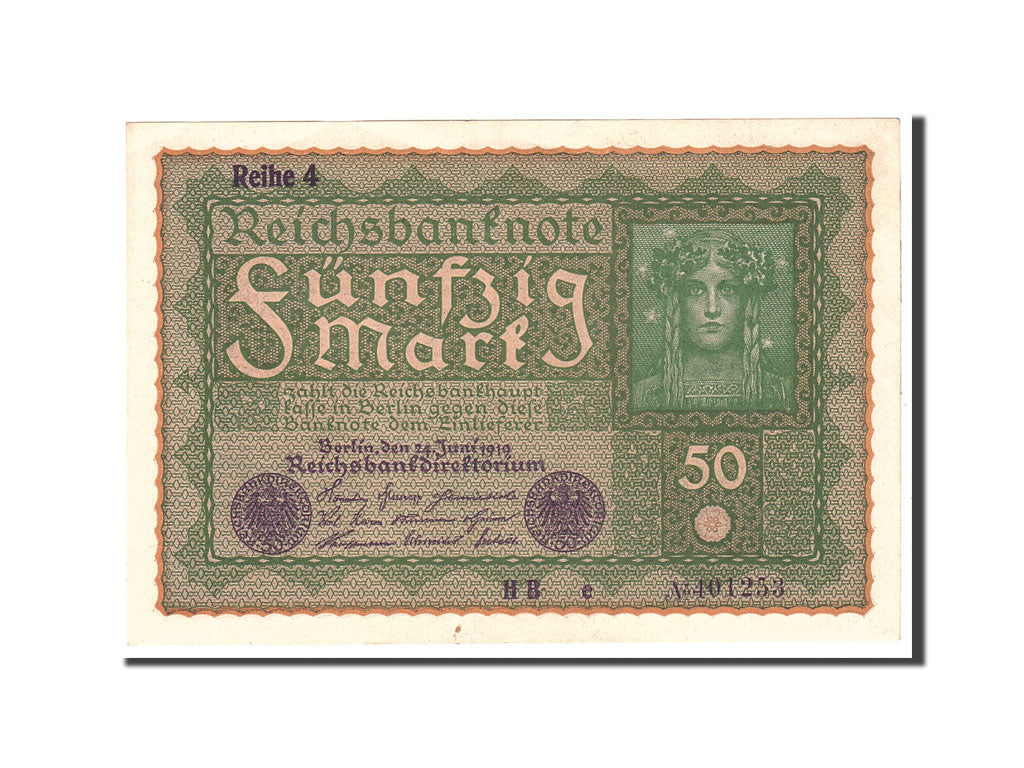 Banknot, Niemcy, 50 Mark, 1919, 1919-06-24, KM:66, AU(55-58)