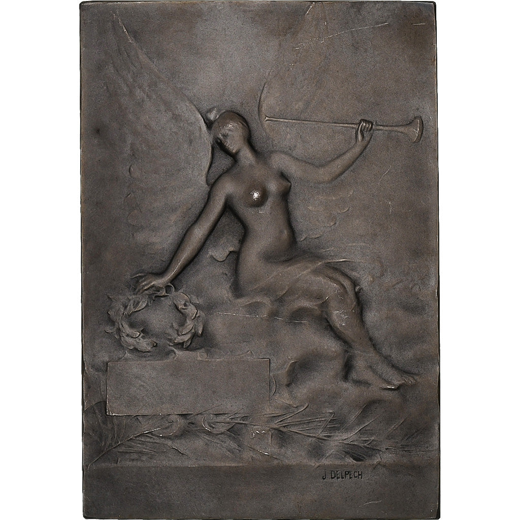 France, Médaille, Femme Nue Ailée, 1913, Delpech, SPL, Bronze argenté