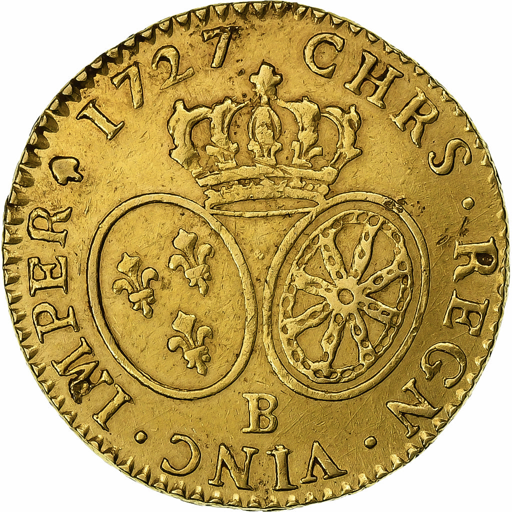 France, Louis XV, Louis d'Or, Louis d'or aux lunettes, 1727, Rouen, Or, TTB+