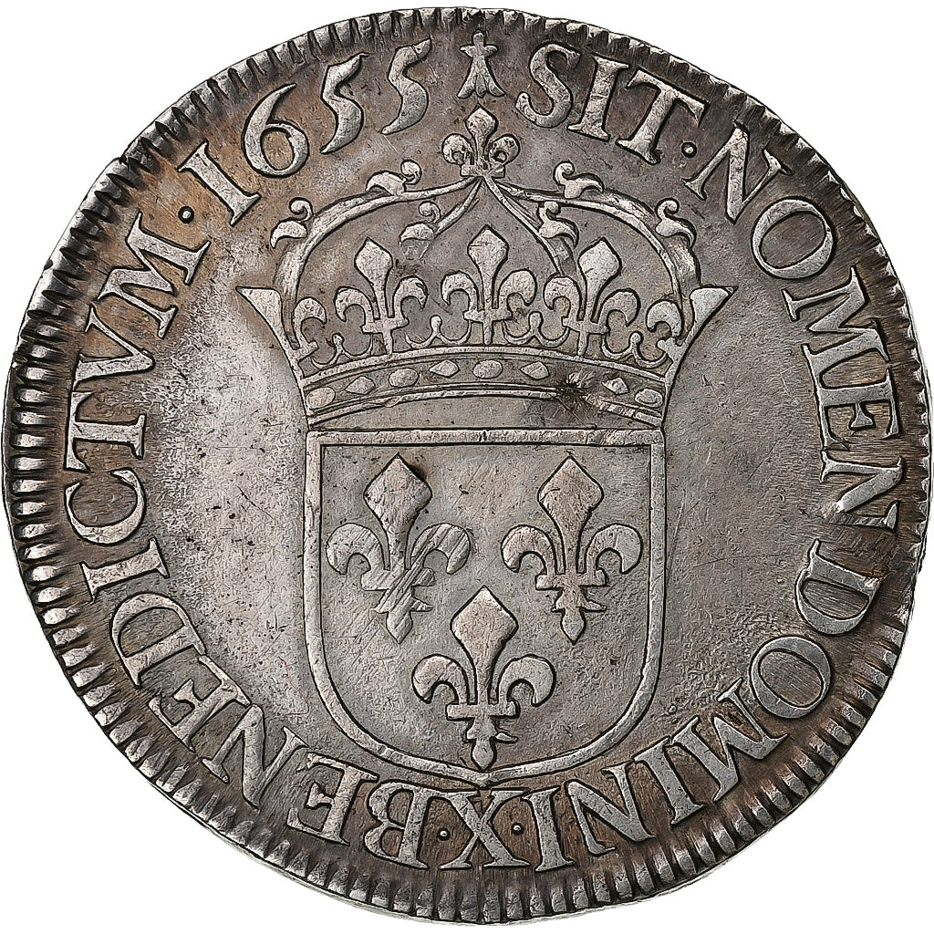Francia, Louis XIV, 1/2 Ecu, 1/2 Écu à la mèche longue, 1655, Amiens