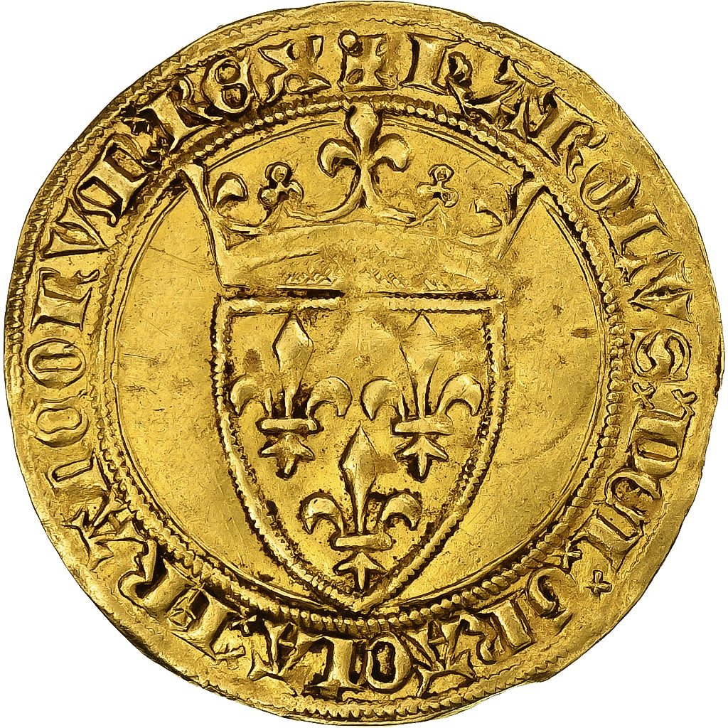 Francja, Charles VI, Ecu d'or, Ecu d'or à la Couronne, Złoto, AU(50-53)