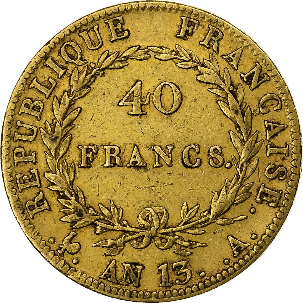 Francja, Napoleon I, 40 Francs, AN 13, Paris, Złoto, VF(30-35), Le Franc:F.537