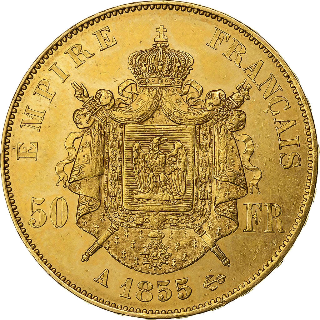 France, Napoleon III, 50 Francs, 1855, Paris, Gold, AU(50-53), KM:785.1