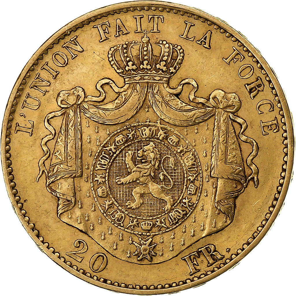 Belgio, Leopold II, 20 Francs, 20 Frank, 1868, Oro, BB+, KM:32