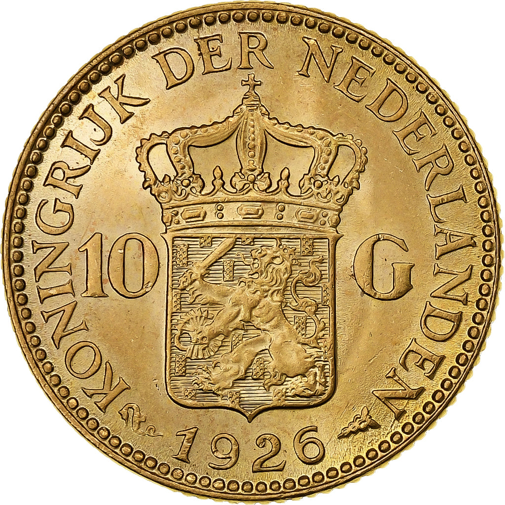 Netherlands, Wilhelmina I, 10 Gulden, 1926, Gold, MS(63), KM:162