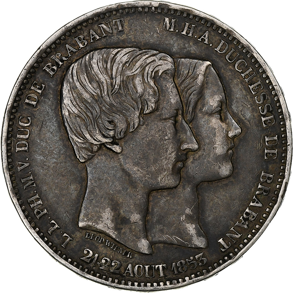 Belgio, 5 Francs, Mariage du Duc de Brabant, 1853, Argento, BB, KM:M 8.2