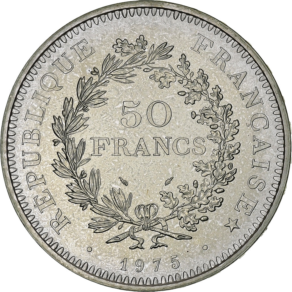 França, 50 Francs, Hercule, 1975, Paris, Prata, MS(65-70), Gadoury:882