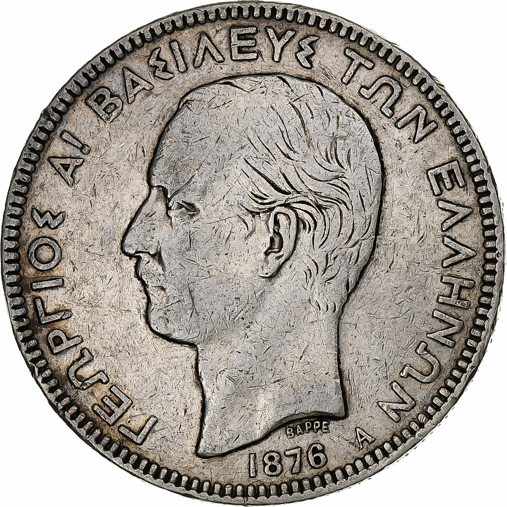 Greece, George I, 5 Drachmai, 1876, Paris, Silver, VF(30-35), KM:46