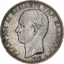 Greece, George I, 5 Drachmai, 1876, Paris, Silver, VF(30-35), KM:46