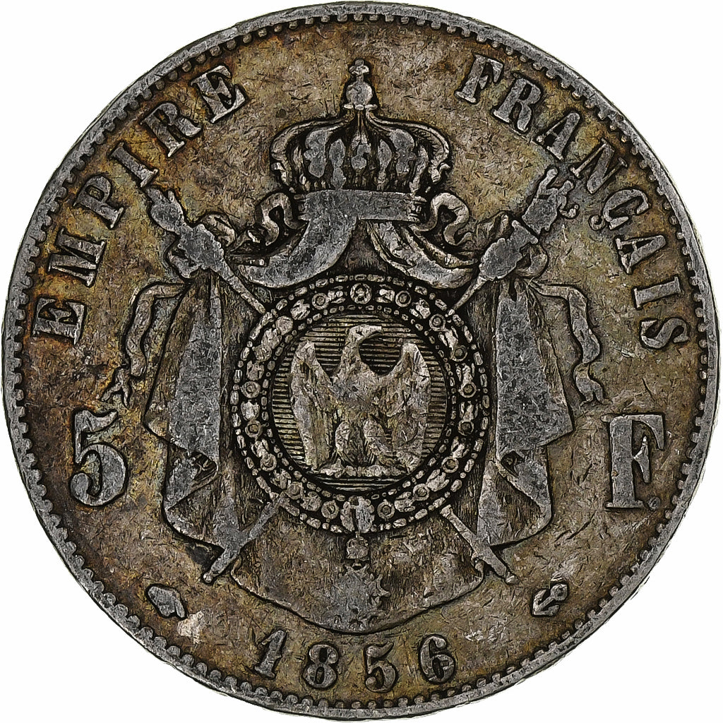 Francia, Napoleon III, 5 Francs, Napoléon III, 1856, Paris, Plata, BC+