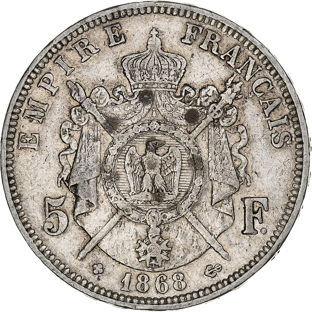 France, 5 Francs, Napoléon III, 1868, Strasbourg, Silver, EF(40-45), KM:799.2