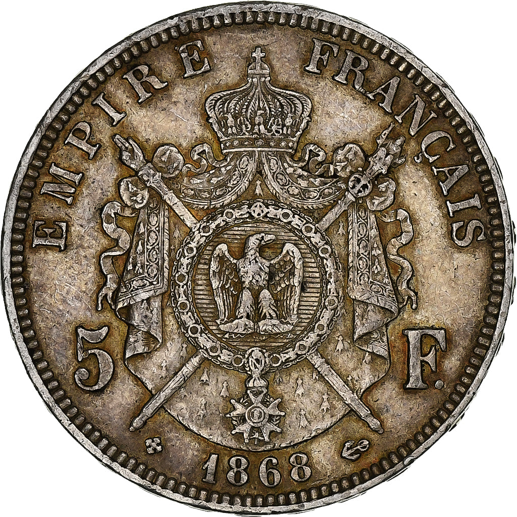 France, 5 Francs, Napoléon III, 1868, Strasbourg, Silver, EF(40-45), KM:799.2