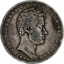 DEPARTAMENTY WŁOSKIE, SARDINIA, Carlo Alberto, 5 Lire, 1840, Genoa, Srebro