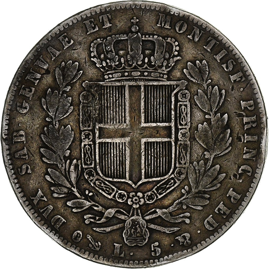 DEPARTAMENTY WŁOSKIE, SARDINIA, Carlo Alberto, 5 Lire, 1840, Genoa, Srebro