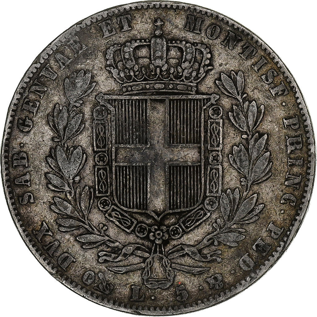 Moneda, Estados italianos, SARDINIA, Carlo Alberto, 5 Lire, 1842, Genoa, BC+