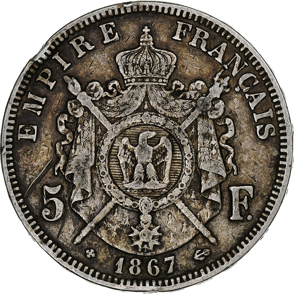 France, Napoléon III, 5 Francs, 1867, Strasbourg, EF(40-45), Silver, KM:799.2