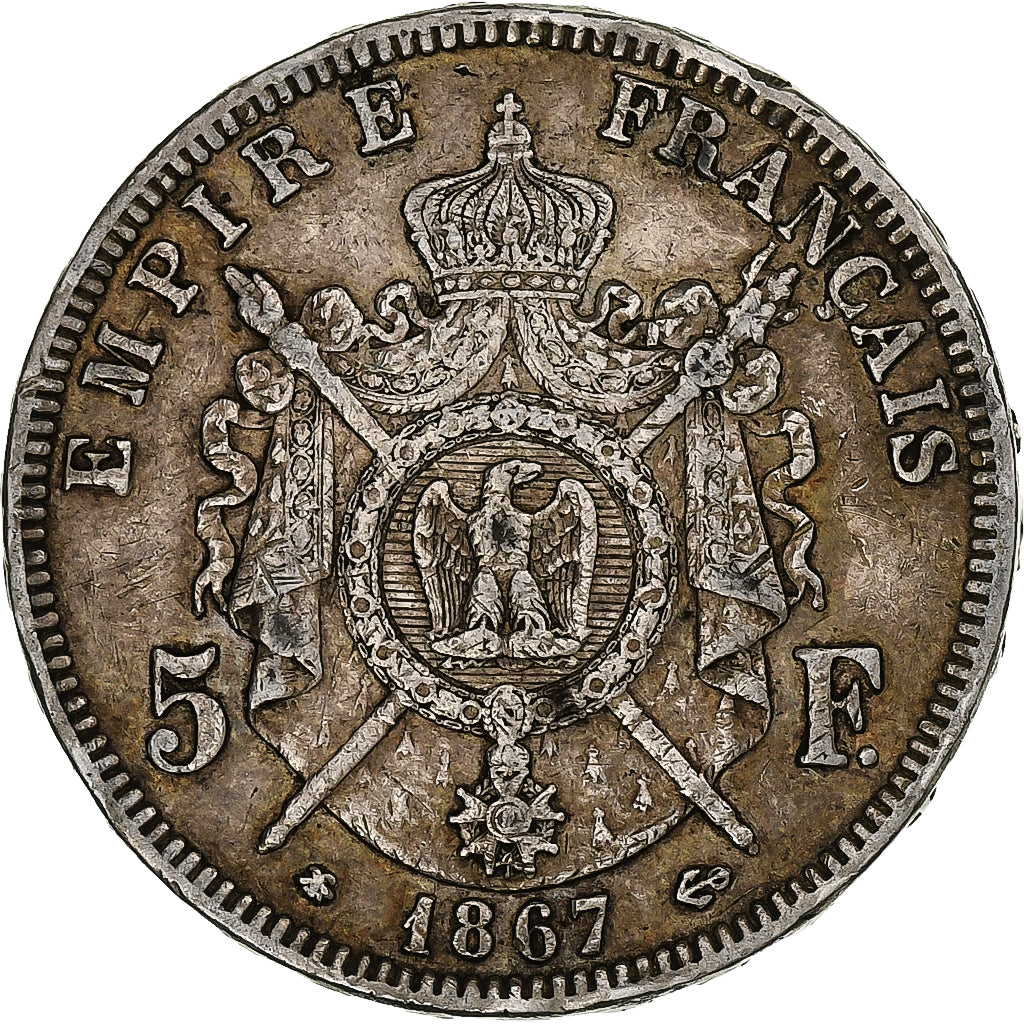 France, Napoleon III, 5 Francs, 1867, Paris, Silver, EF(40-45), KM:799.1