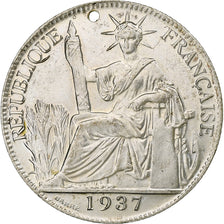 FRENCH INDO-CHINA, 20 Cents, 1937, Paris, Silver, AU(55-58)