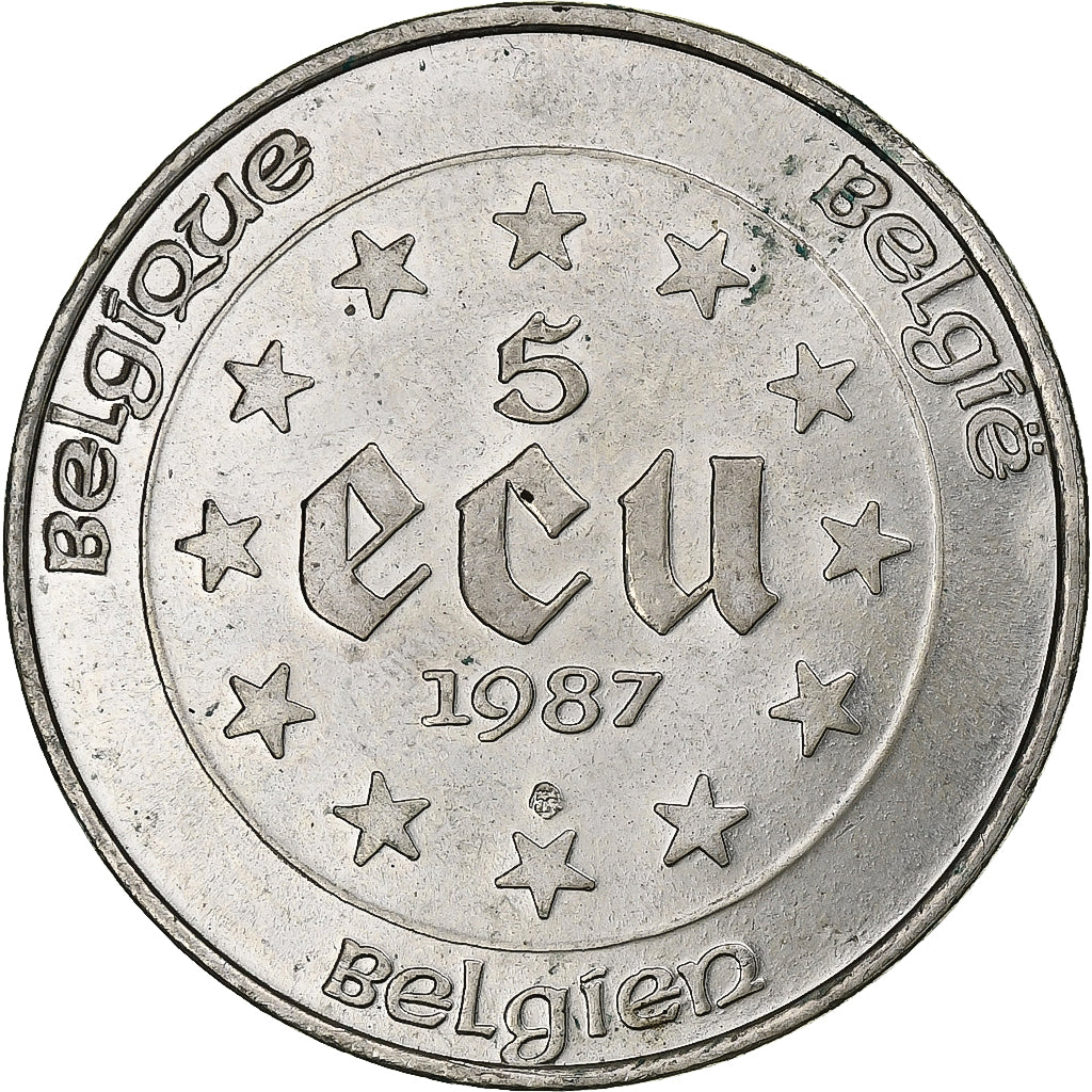 Belgium, 5 Ecu, 1987, Silver, AU(55-58), KM:166