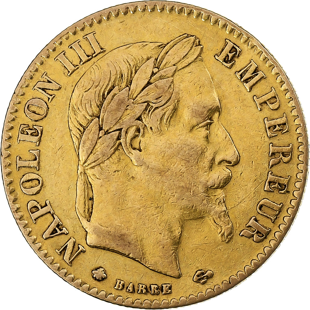 Francja, Napoleon III, 10 Francs, 1868, Paris, Złoto, VF(30-35), Gadoury:1015