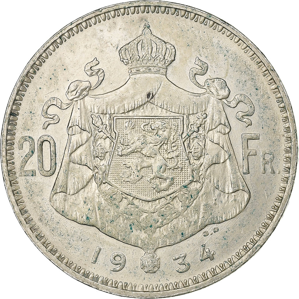 Belgium, 20 Francs, 20 Frank, 1934, Silver, VF(30-35), KM:104.1