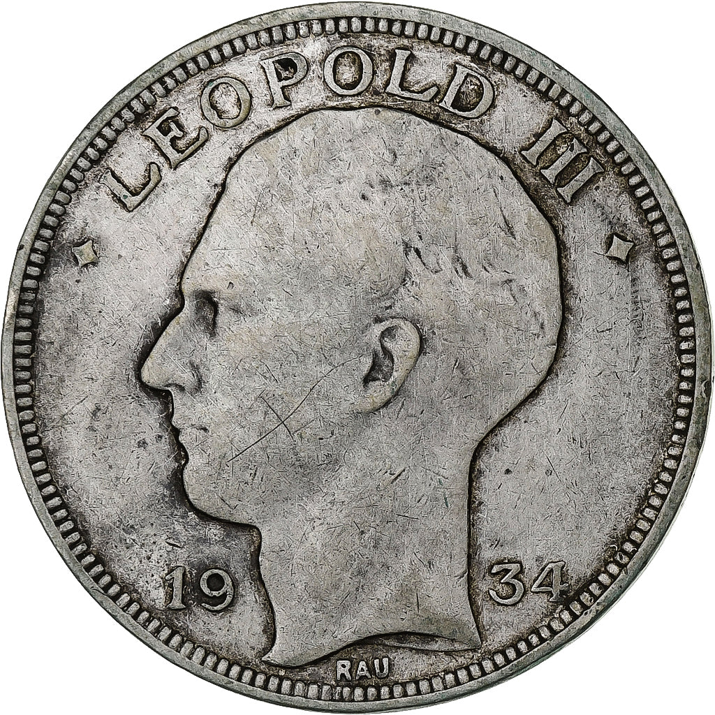 Belgium, 20 Francs, 20 Frank, 1934, Silver, VF(30-35), KM:105