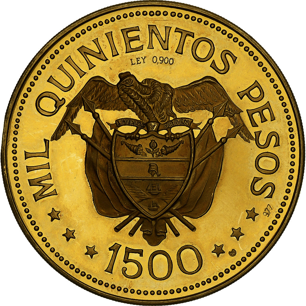 Colombia, 1500 Pesos, 1968, Bogota, Proof, Gold, MS(63), KM:235