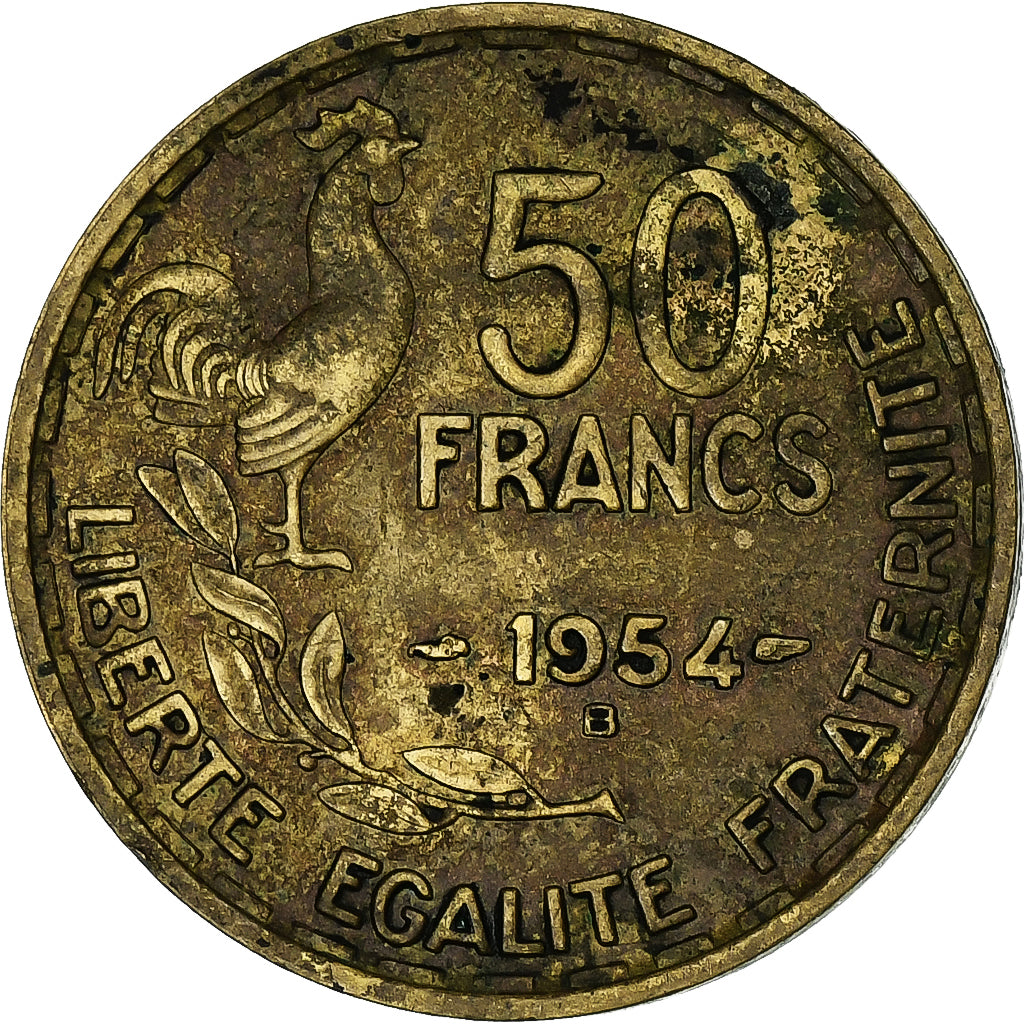França, 50 Francs, Guiraud, 1954, Beaumont - Le Roger, Alumínio-Bronze