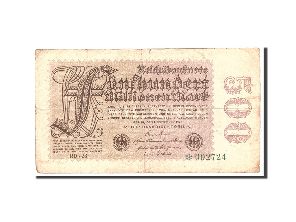 Banknote, Germany, 500 Millionen Mark, 1923, 1923-09-01, KM:110d, VF(20-25)
