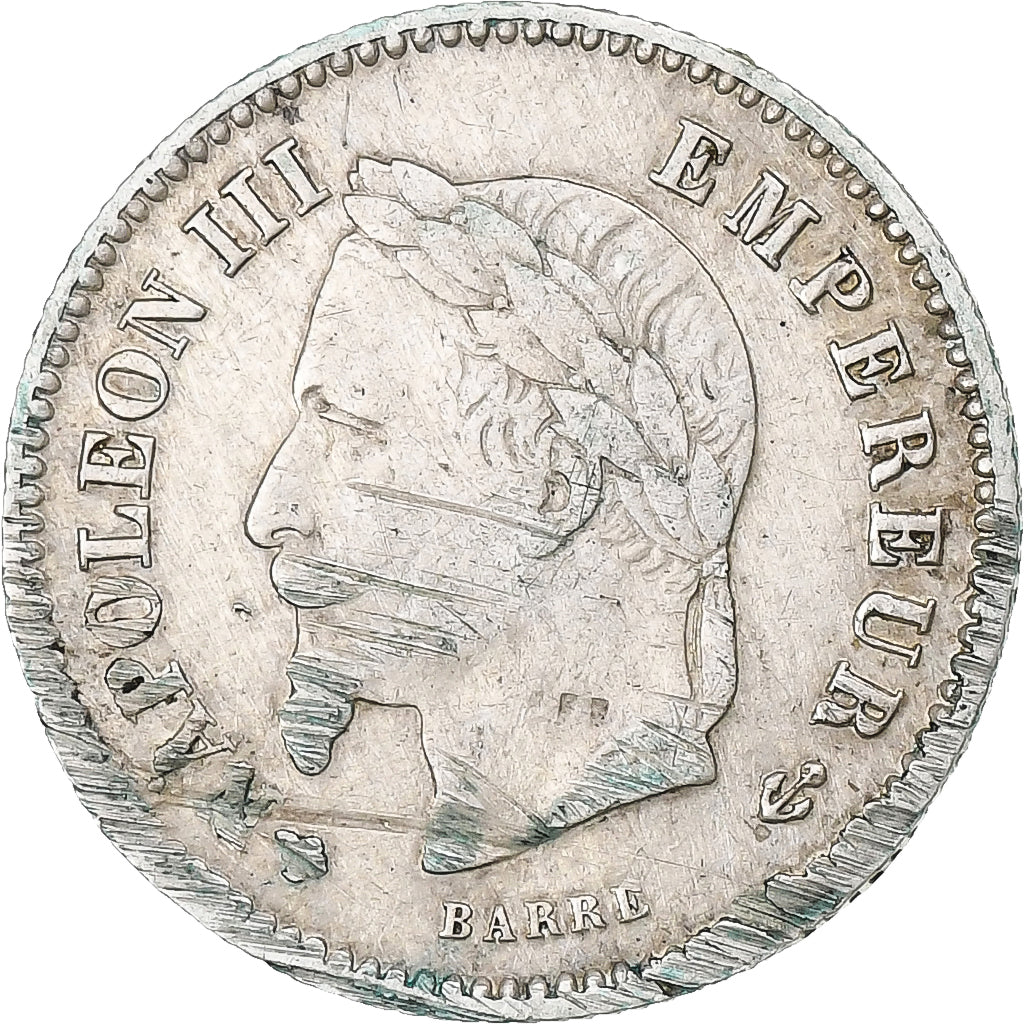França, Napoleon III, 20 Centimes, Napoléon III, 1867, Strasbourg, Prata