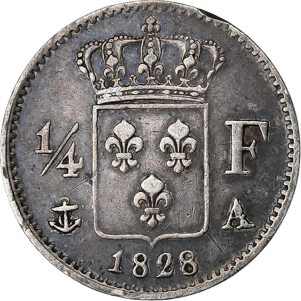 Frankrijk, 1/4 Franc, Charles X, 1828, Paris, Zilver, ZF, Gadoury:353, KM:722.1